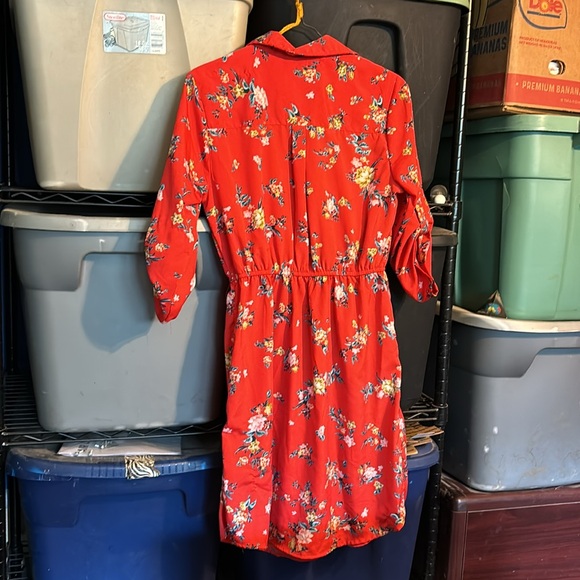 Speed Limit M P H Red Floral Mini Dress Button 3/4 Short Sleeves Elastic Waist S - Picture 9 of 16